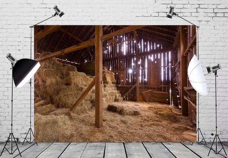 BELECO 10x6.5ft Western Farm Backdrop Interior of Old Barn with Straw Bales Country Scene Rustic Photography Backdrop for Photoshoot Party Nativity Decoration Photo Background Props L-0015 - Image 3